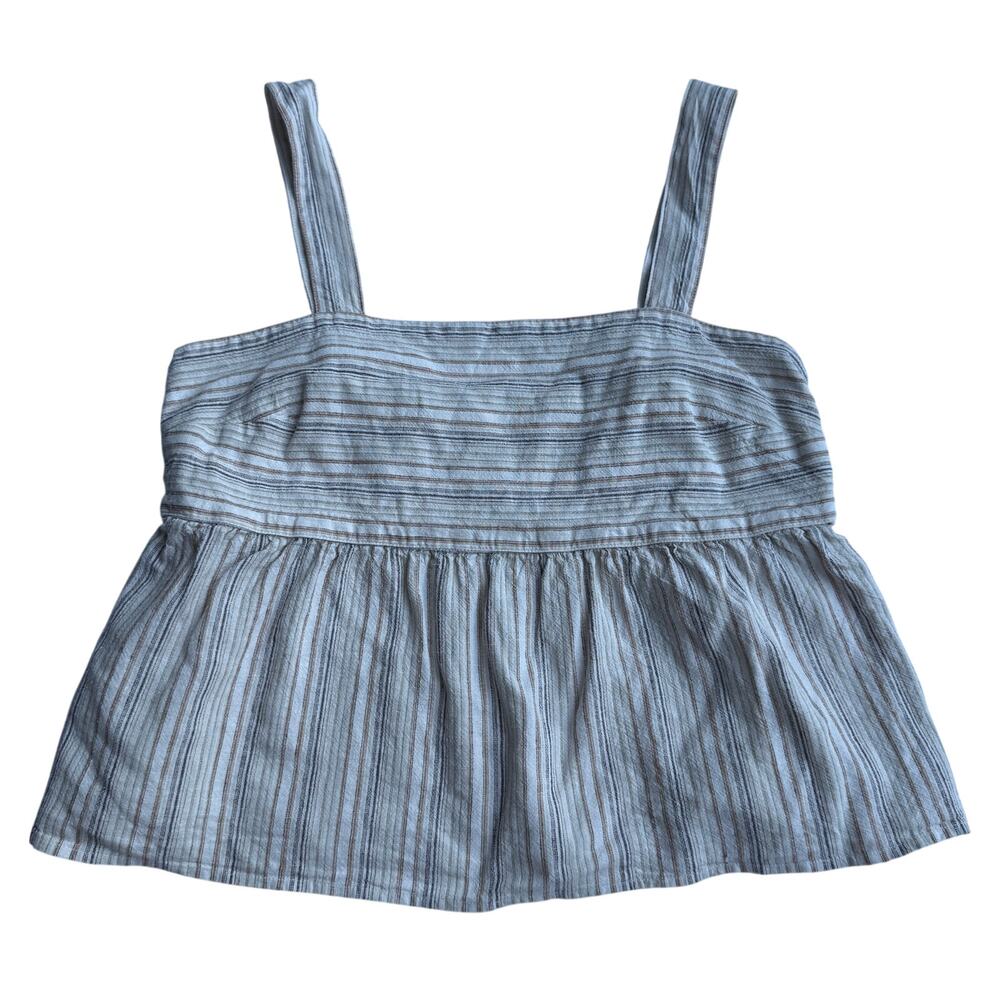 Lucky Brand Linen Blend Striped Peplum Tank Top Square Neck Size M